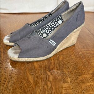 Toms Gray Wedge Espadrilles with Jute Heel